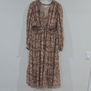 Sofia by Sofia Vergara Brown Snake Print Long Sleeve Dress Size 1x